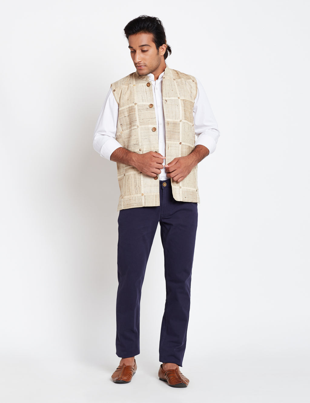 Tussar Patch Work Men Bandi